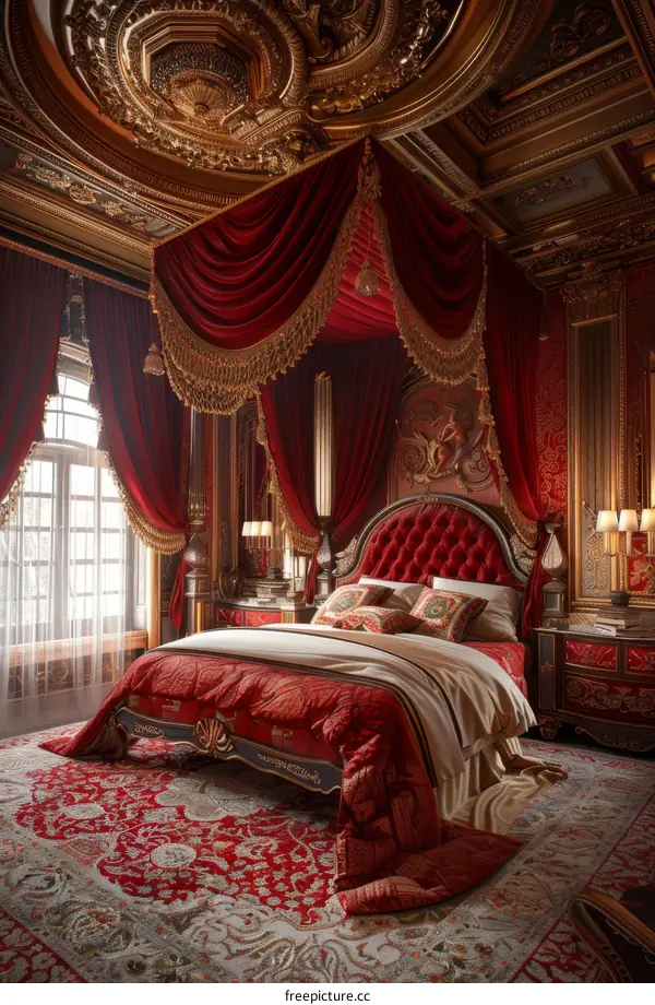 Ornate Red Bedroom Interior Design