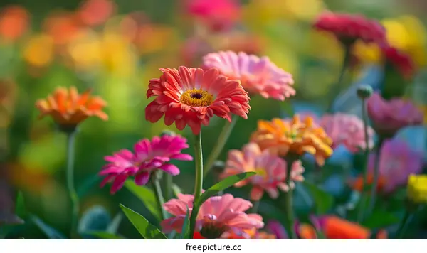 Colorful Gerbera Flowers in a Garden