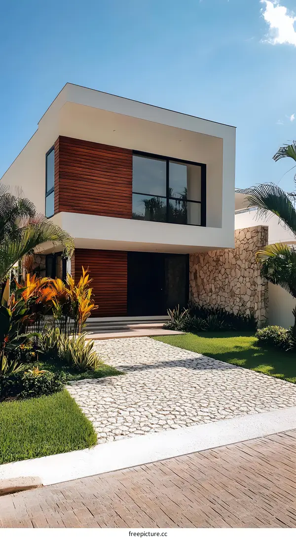 Modern Two Story Home With Stone And Wood Exterior