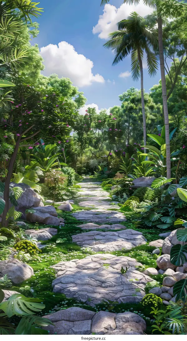 Tropical Pathway Through Lush Rainforest
