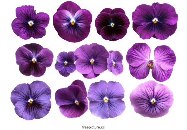 [Transparent Background PNG]Beautiful Purple Pansies Pattern on White Background