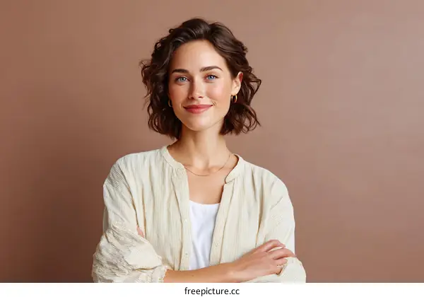 Confident Woman Portrait in Beige Background