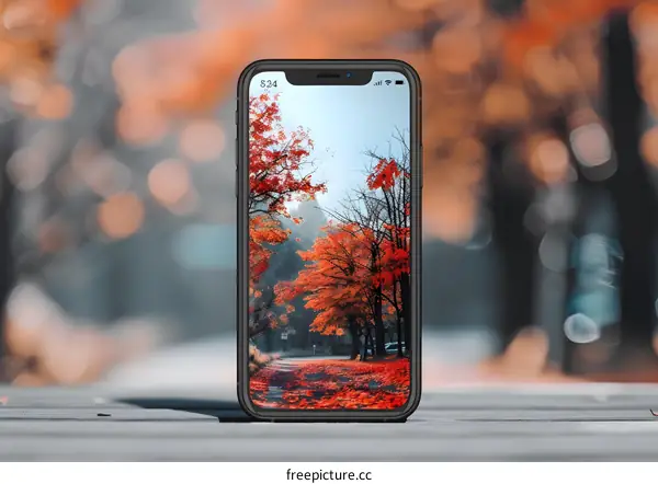 Smartphone Display Showing Autumn Landscape