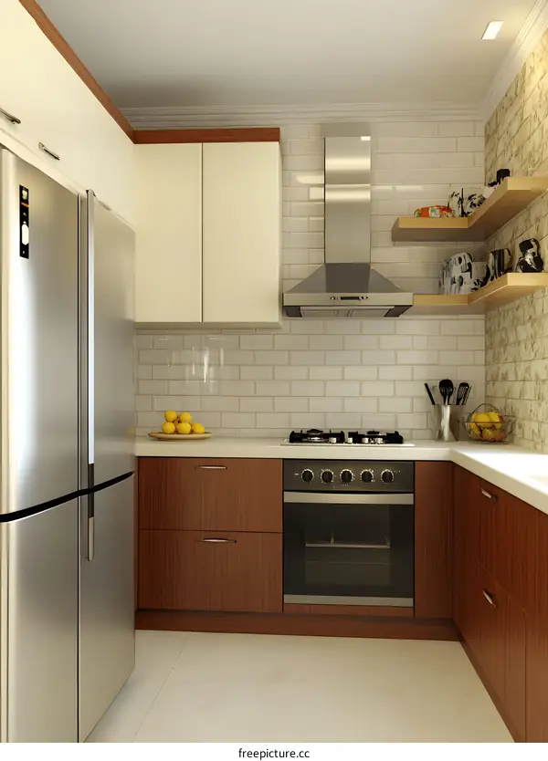 Modern Kitchen Interior Design with Stainless Steel Appliances and Wooden Cabinets