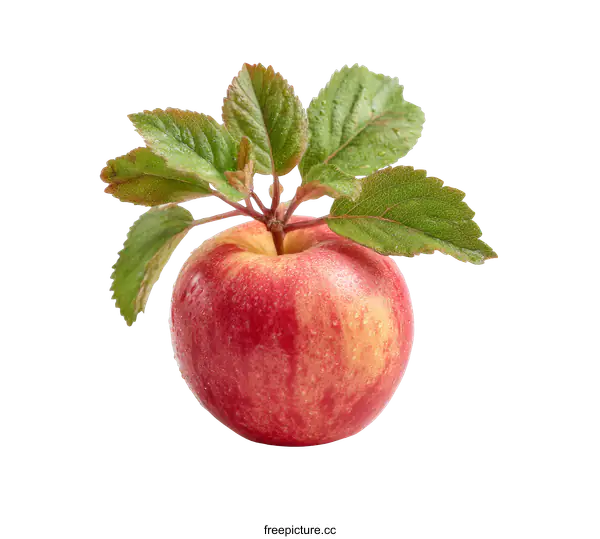 [Transparent Background PNG]Fresh Red Apple with Leaves