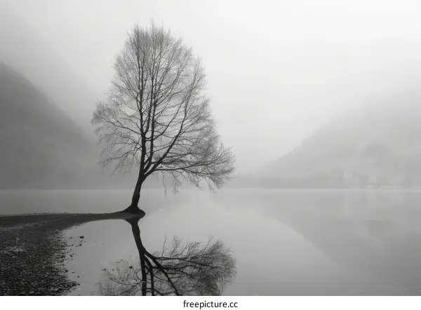Lonely Tree in a Foggy Lake