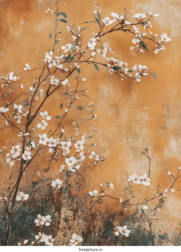 White Flowers on a Grunge Orange Background