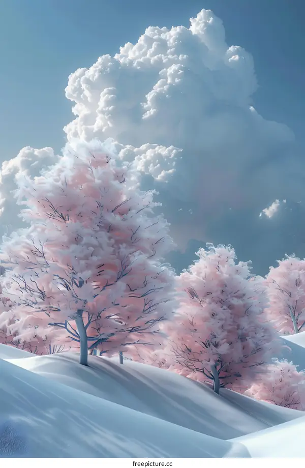 Pink Trees in the Snowy Field