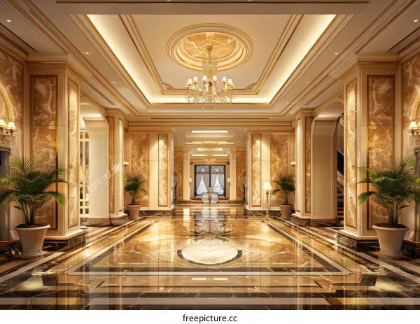 Magnificent Symmetrical Interior with Marble and Gold