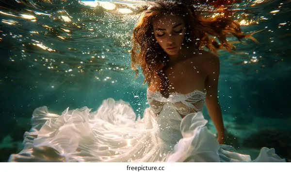 Ethereal Underwater Bride in a White Gown