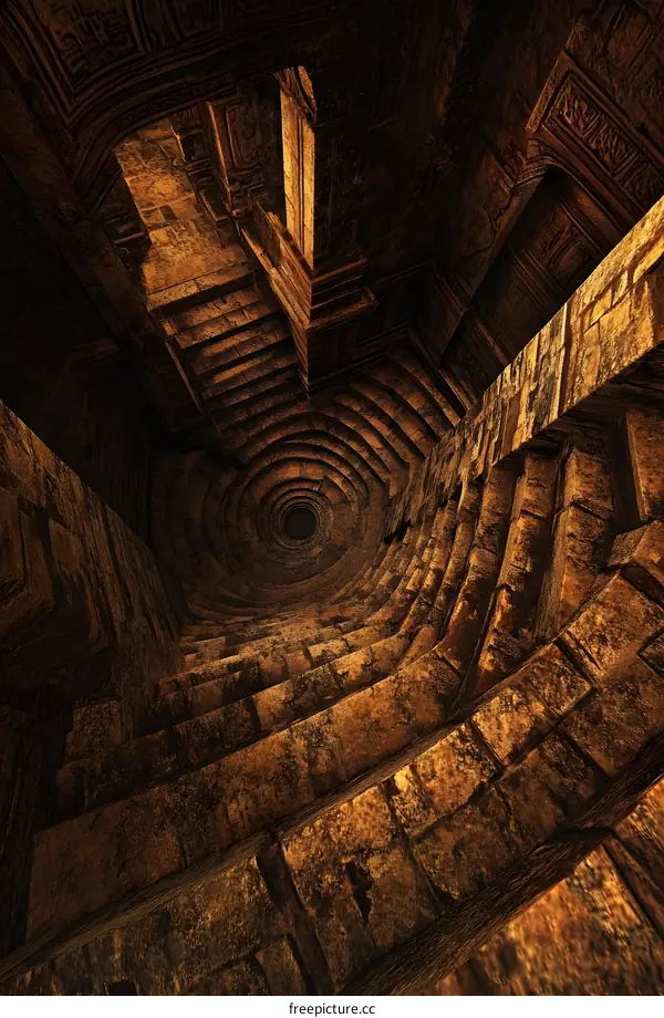 Spiral Staircase In Ancient Temple