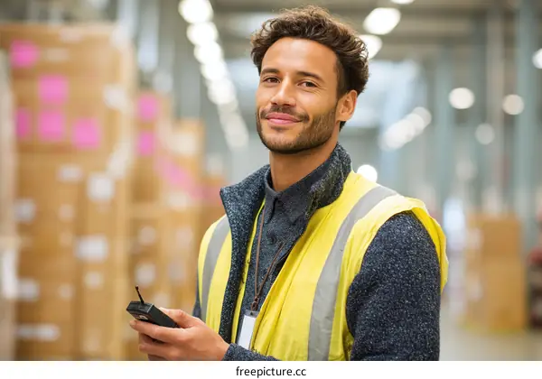 Warehouse Worker with Radio Frequency Identification Device