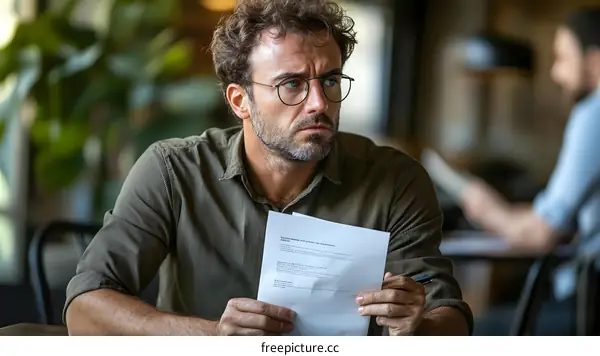 Caucasian Man Reviewing Documents