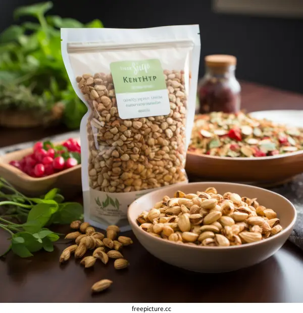 Roasted and Salted Pistachio Nuts in a Bowl and in a Bag