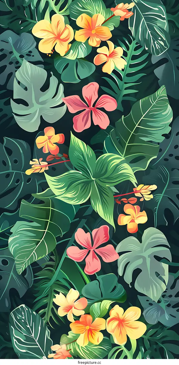 Tropical Floral Seamless Pattern Green Leaves