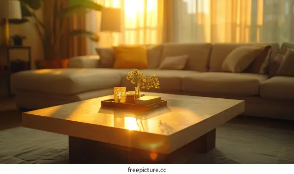 Sunlight Streams Through Window Onto Coffee Table in Living Room