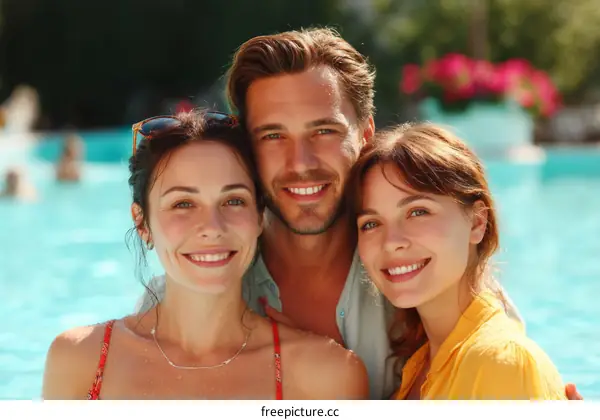 Happy Caucasian Couple by the Poolside