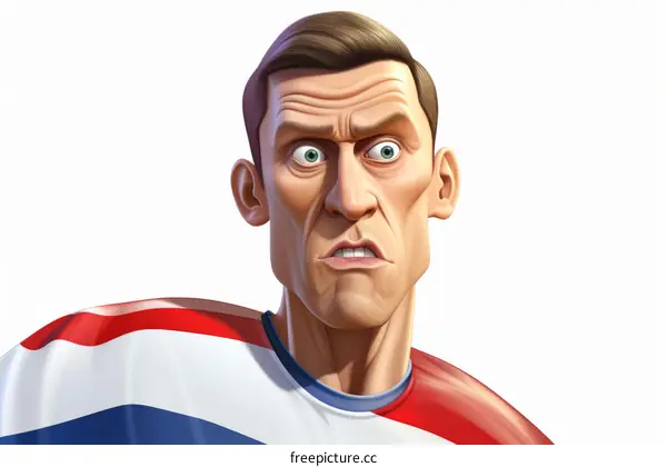 Illustration of a surprised man wearing a red white and blue cape