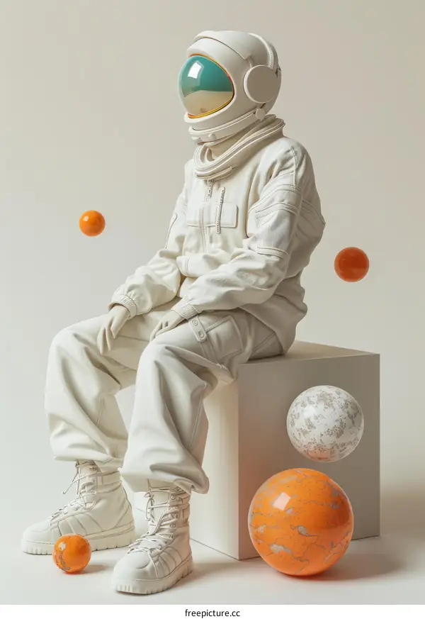 A 3D rendering of an astronaut sitting on a cube