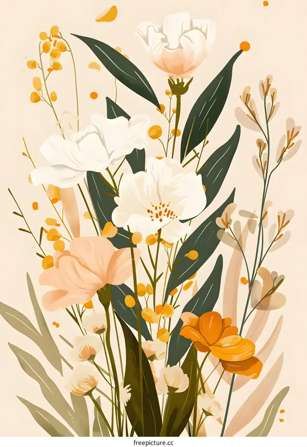 White Flowers Bouquet Illustration