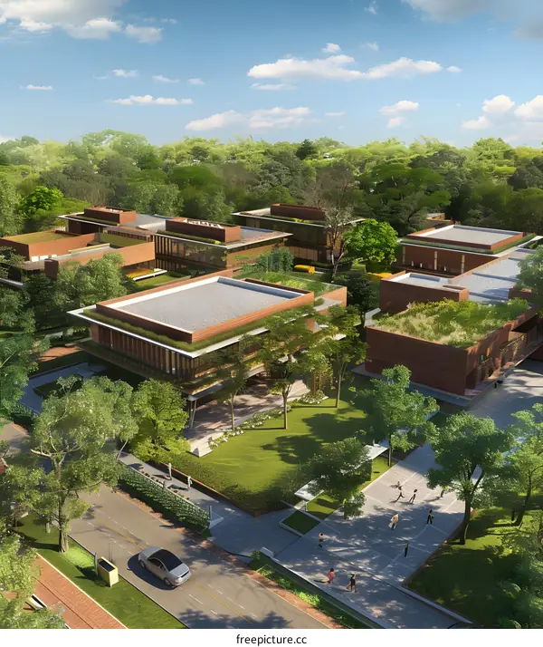 Modern Eco Friendly Architecture Design of Green Building with Grass Rooftop