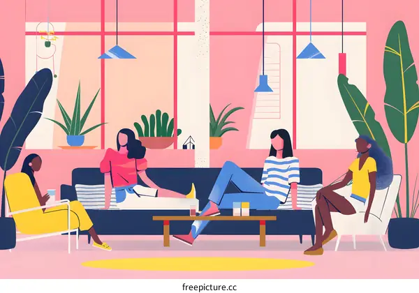 Diverse Group of Women Relaxing in Living Room