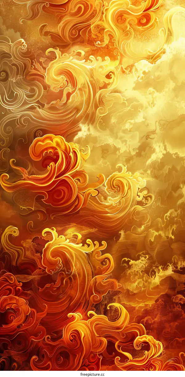 Golden Cloud Illustration with Fire