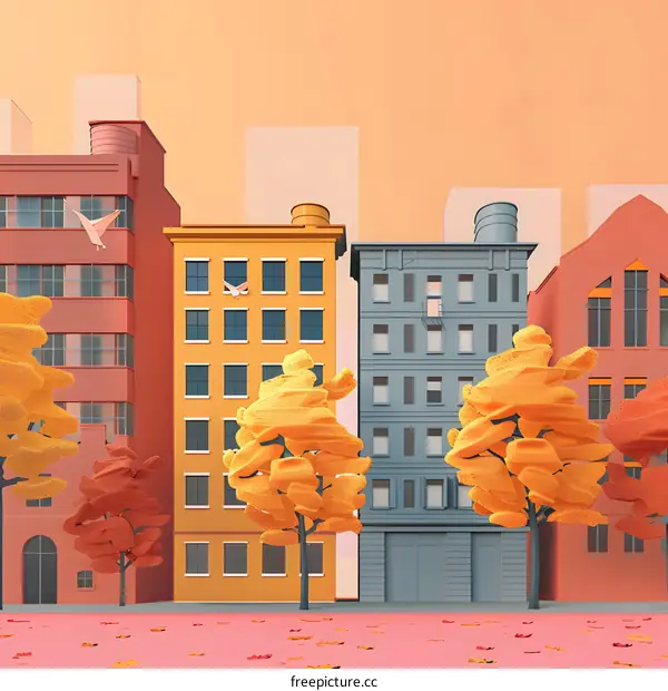 Autumn Cityscape Illustration With Colorful Buildings And Trees