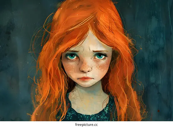 sad lonely girl with freckles and red hair
