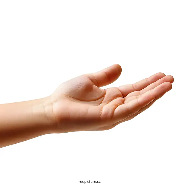 Open hand outstretched on white background