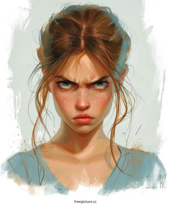 portrait of a young woman with an angry expression on her face