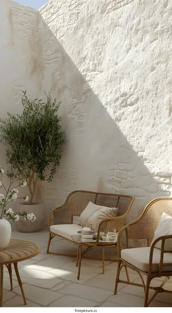 Rattan Furniture  Set In A  Minimalist  Patio  Setting