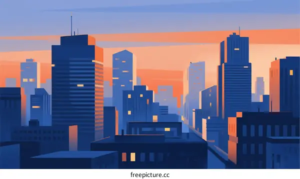 Vibrant Urban Skyline with Modern Buildings at Sunset