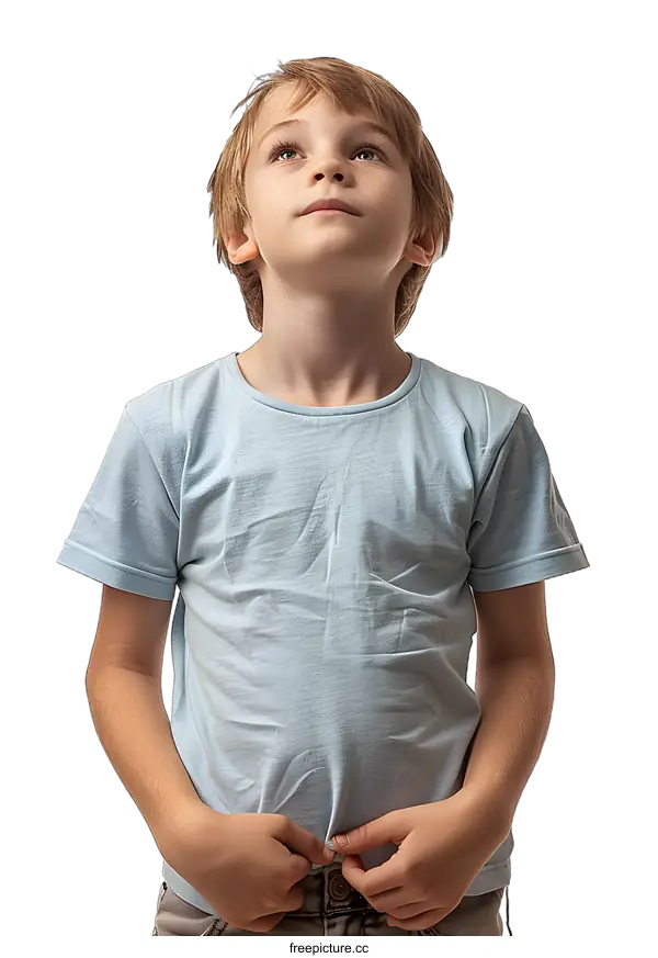 [Transparent Background PNG]Young Boy Looking Up at White Background