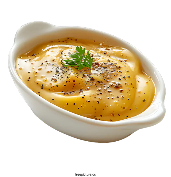 [Transparent Background PNG]Delicious mashed potatoes with black pepper in a white bowl
