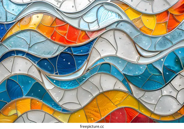colorful glass mosaic artwork with a wave pattern