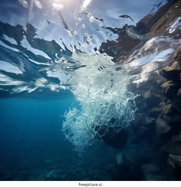 Underwater photography of a person jumping into the water