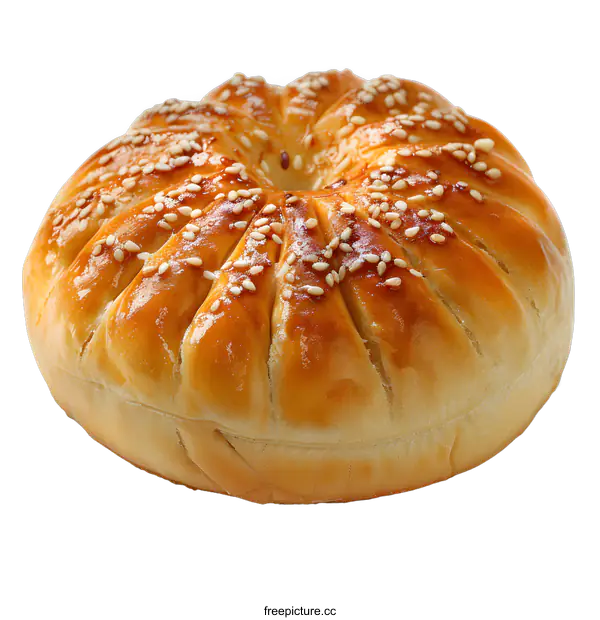 [Transparent Background PNG]Freshly Baked Round Bread with Sesame Seeds