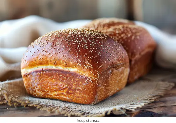Two Loaves of Freshly Baked Bread on Burlap