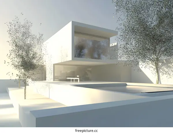 Minimalist Modern House with a Pool and Trees