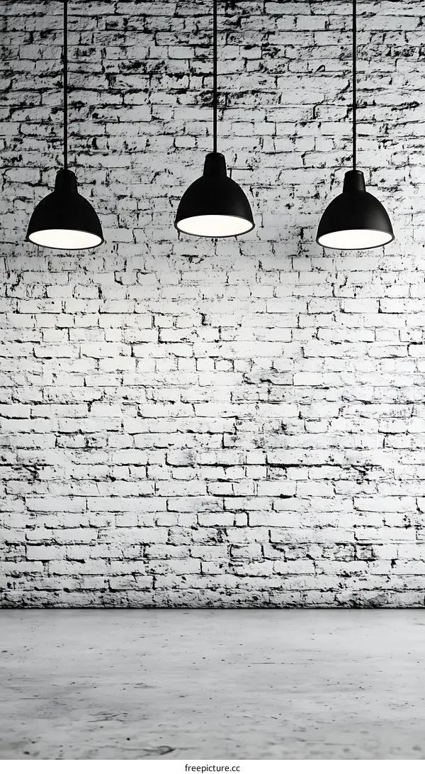 Empty Room with Brick Wall and Pendant Lights
