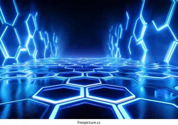 Futuristic Hexagonal Neon Corridor