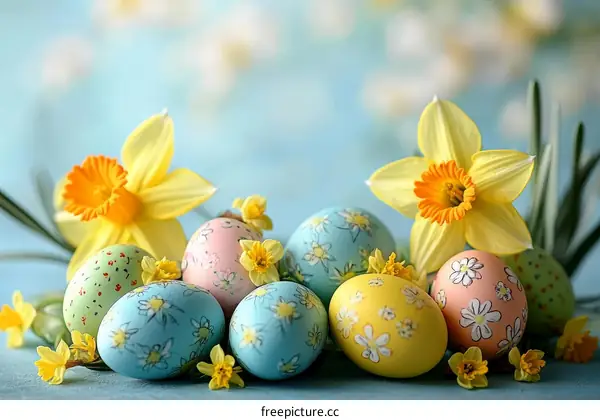 Spring Easter Eggs and Daffodils