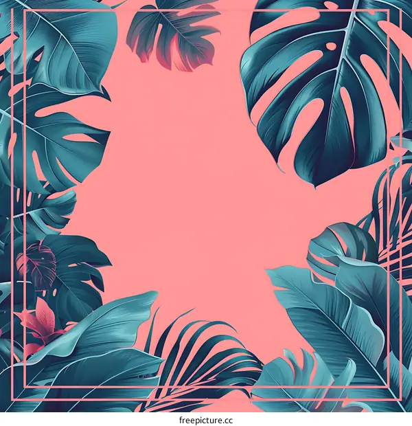Tropical Leaves Frame Pink Background