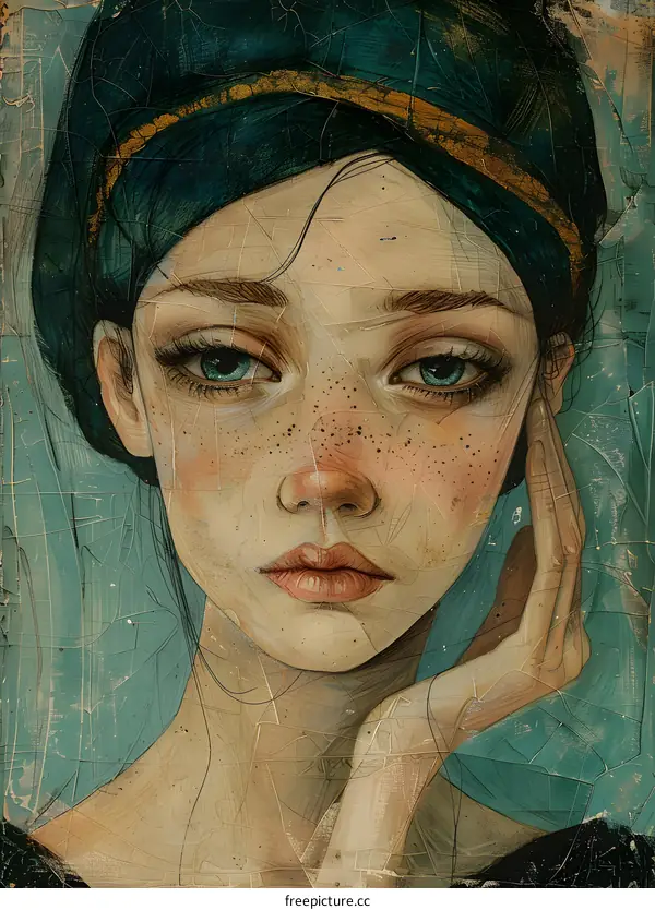Portrait of a Young Woman with a Teal Headscarf