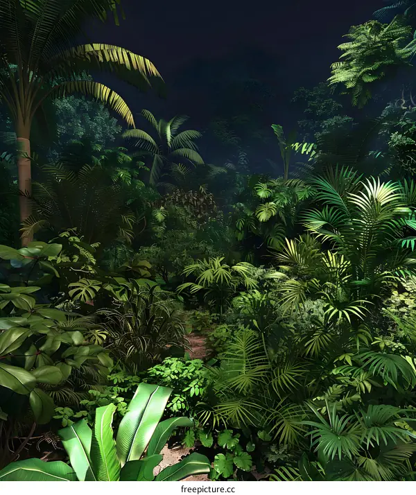 Dark Green Tropical Rainforest Jungle Path