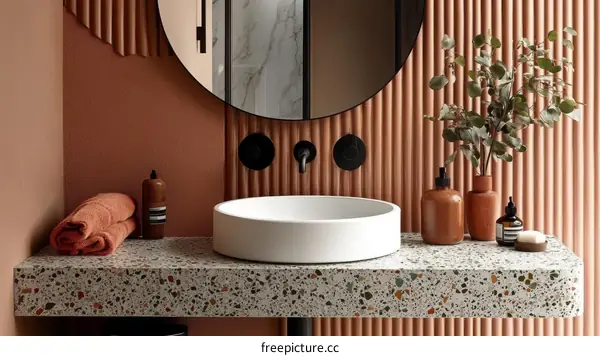 Modern Bathroom Vanity with Terracotta Accents