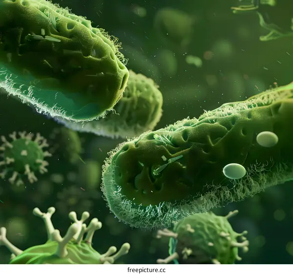 Microscopic View of Bacteria in Green