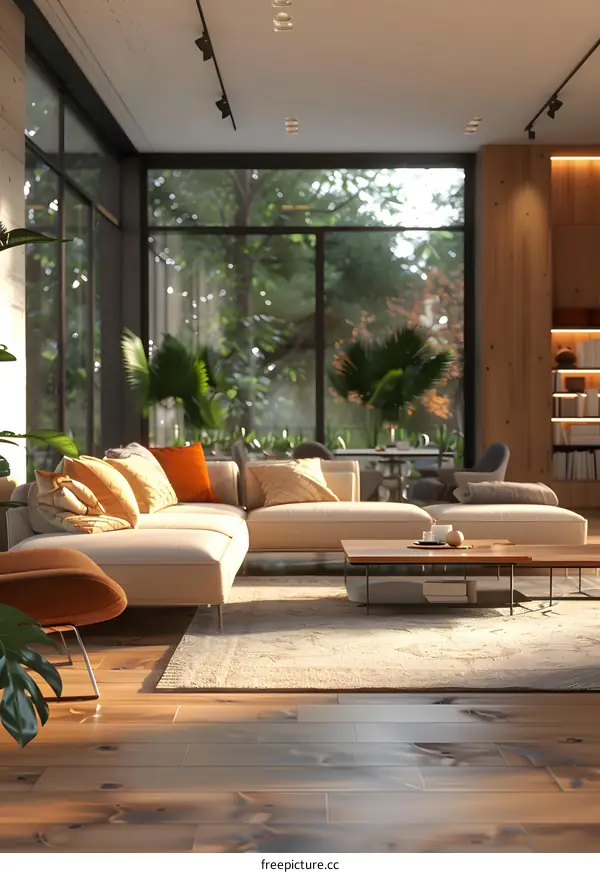 The living room is decorated in a simple and modern style