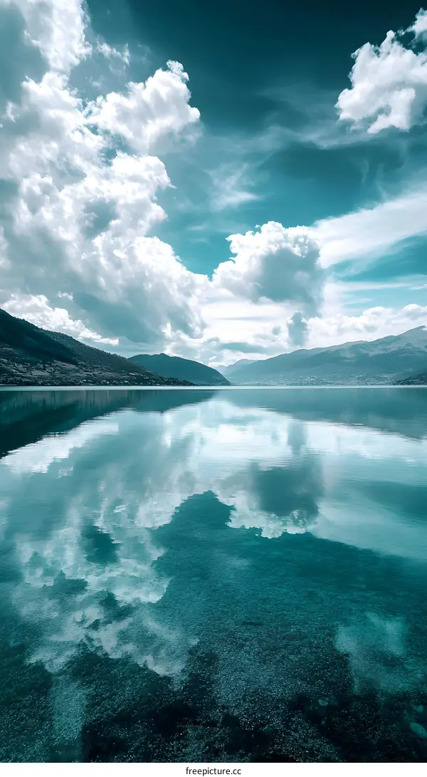 Calm Mountain Lake with Cloudy Sky